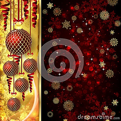 Ð¡hristmas card with Ð¡hristmas balls, serpentine Vector Illustration